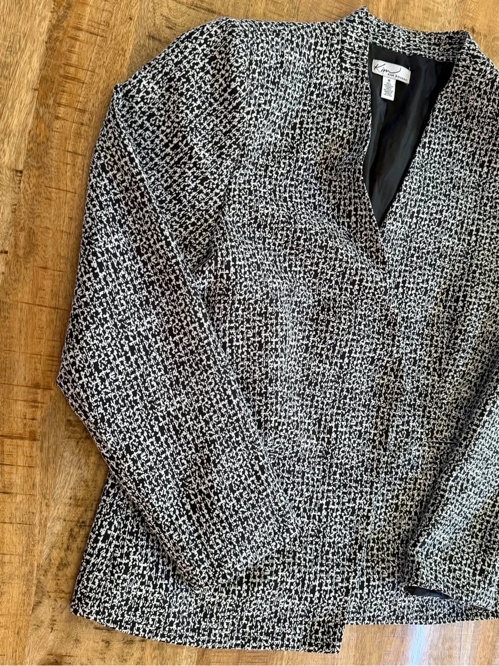 Kim Rogers Black White Textured Blazer Jacket Size 16 Structured Career Workwear